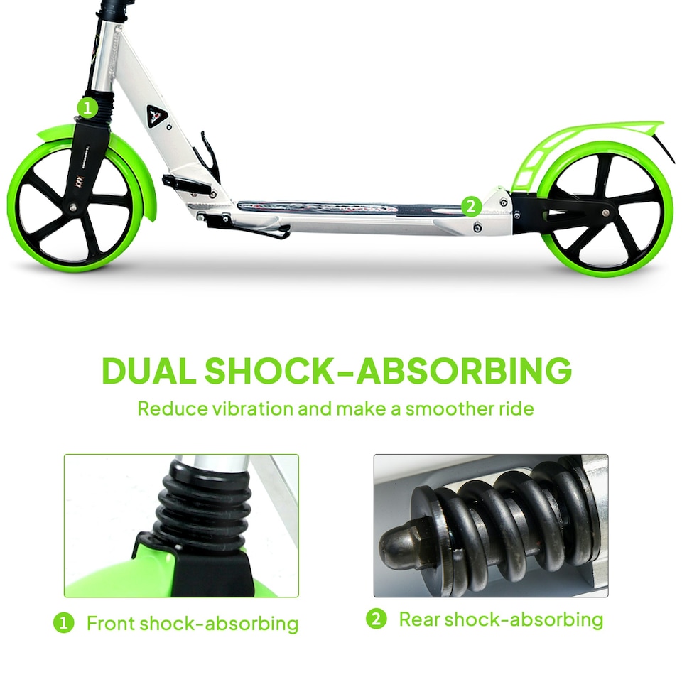 image 1 of HOMCOM Folding Kick Scooter with Big Wheels for 14+ Teens Adult, Green Green