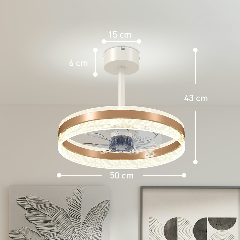 image 1 of HOMCOM Ceiling Fan Light with 3 Colour, Timer, Reversible, Remote, Gold