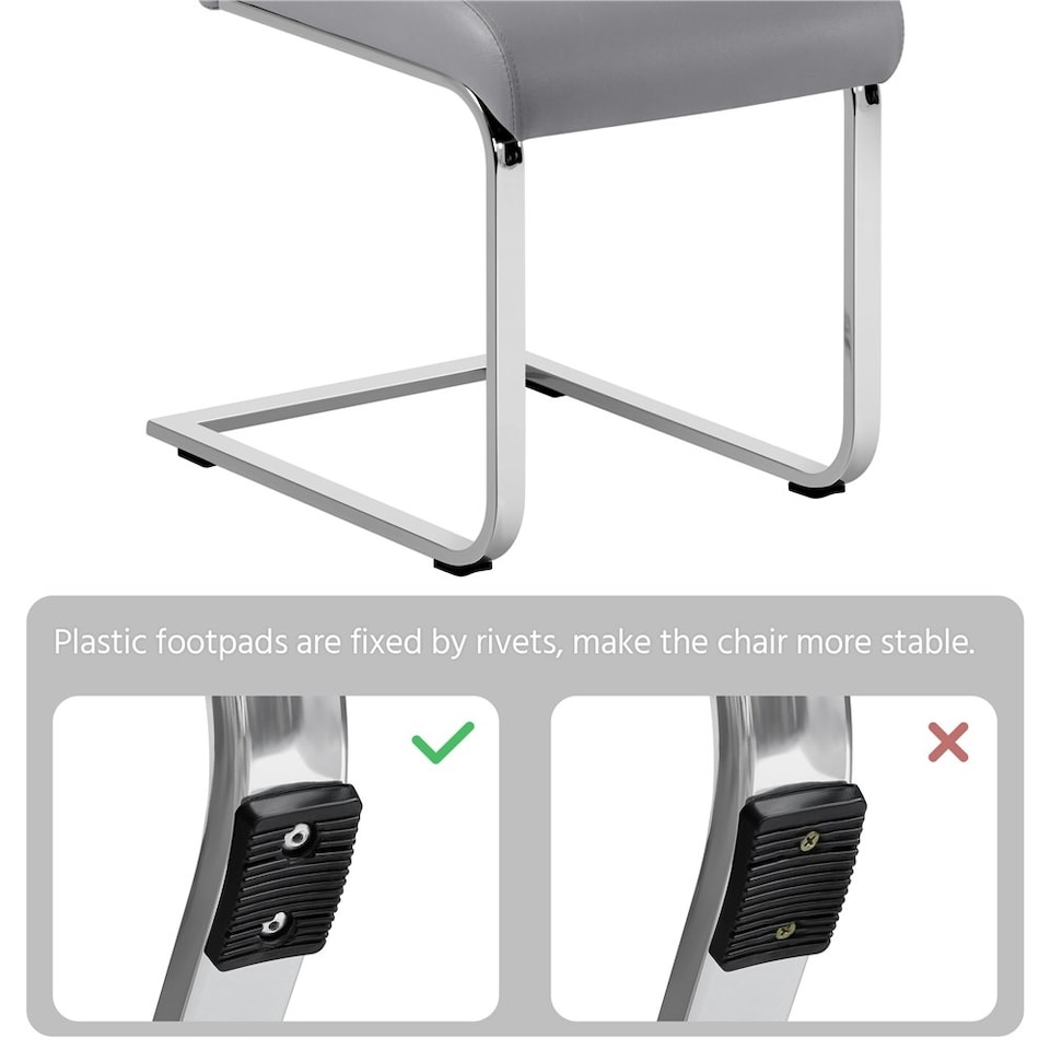 image 1 of Yaheetech  Set of 2 Dining Chairs Faux Leather Chairs with Metal Legs Grey | Light Grey