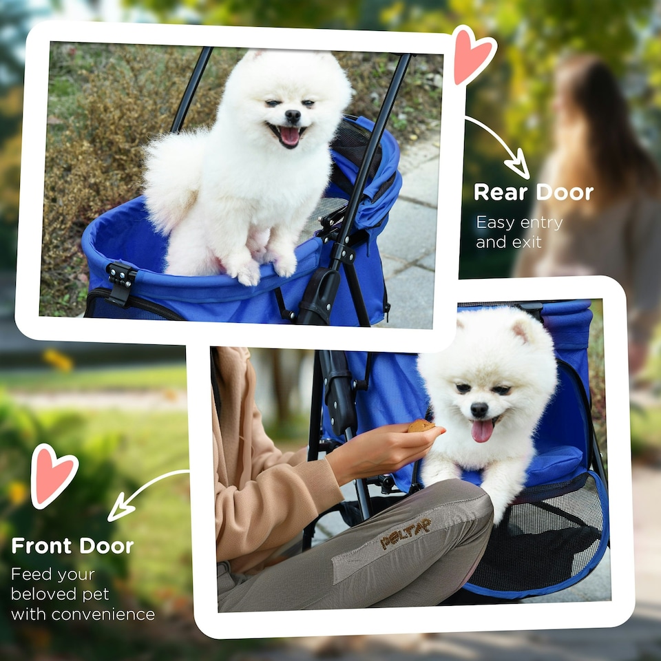 image 1 of PawHut Pet Stroller Foldable Travel Carriage w/ Brake Basket Canopy, Blue