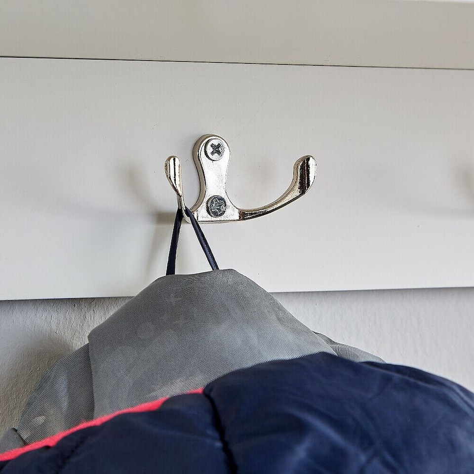 image 1 of Coat Hook Wall Mounted Unit 2 Open Shelves 4 Robe Hooks Bathroom Hallway | White