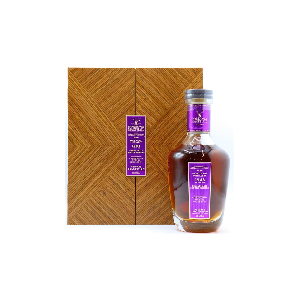 image 1 of Glen Grant - Private Collection - King Charles III Coronation Single Sherry Cask No. 1365 1948 74 year old Whisky | Multi | Amber | Fragrant festive spices, mulled berries, raisin, lemon zest, demerara sugar, subtle beeswax polish, red apple, bitter orange, milk chocolate, subtle smoke, fresh peppermint leaves | 1