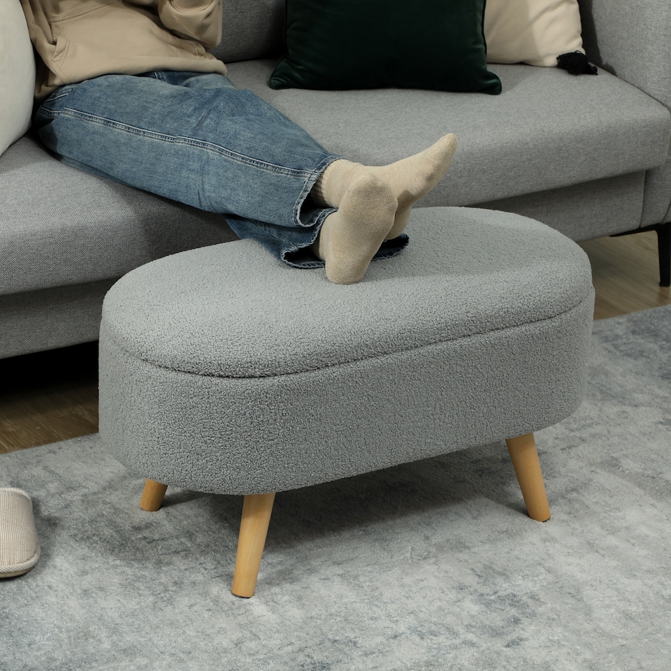 image 1 of HOMCOM Ottoman Storage Bench, Padded Bedroom Bench with Storage and Lid, Foot Stool for Hallway, Living Room, Charcoal Grey | Grey | Charcoal grey