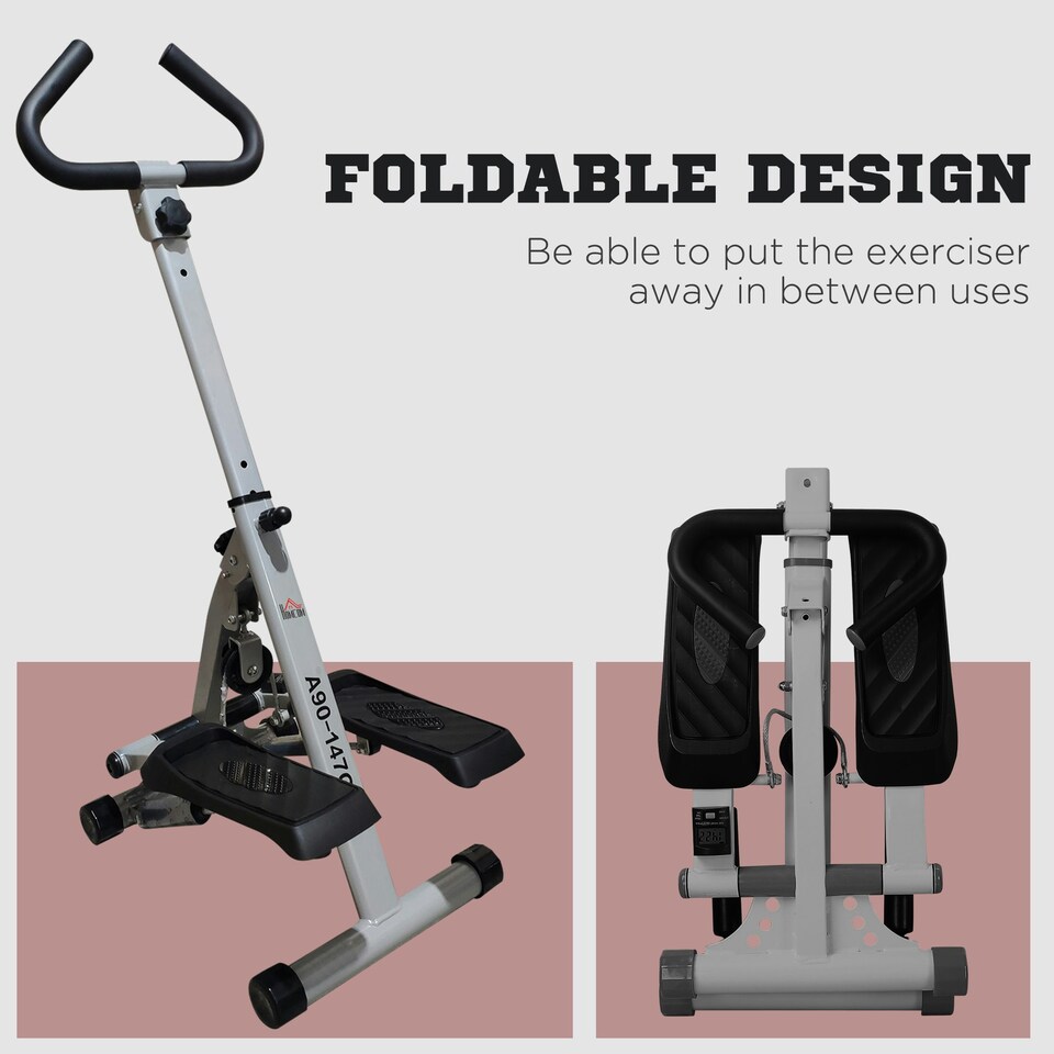 image 1 of HOMCOM Foldable Stepper Adjustable Step Machine w/ Handlebar LCD Display, White