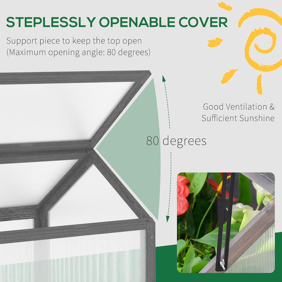 image 1 of Outsunny Wooden Cold Frame Greenhouse Garden Polycarbonate Grow House, Grey