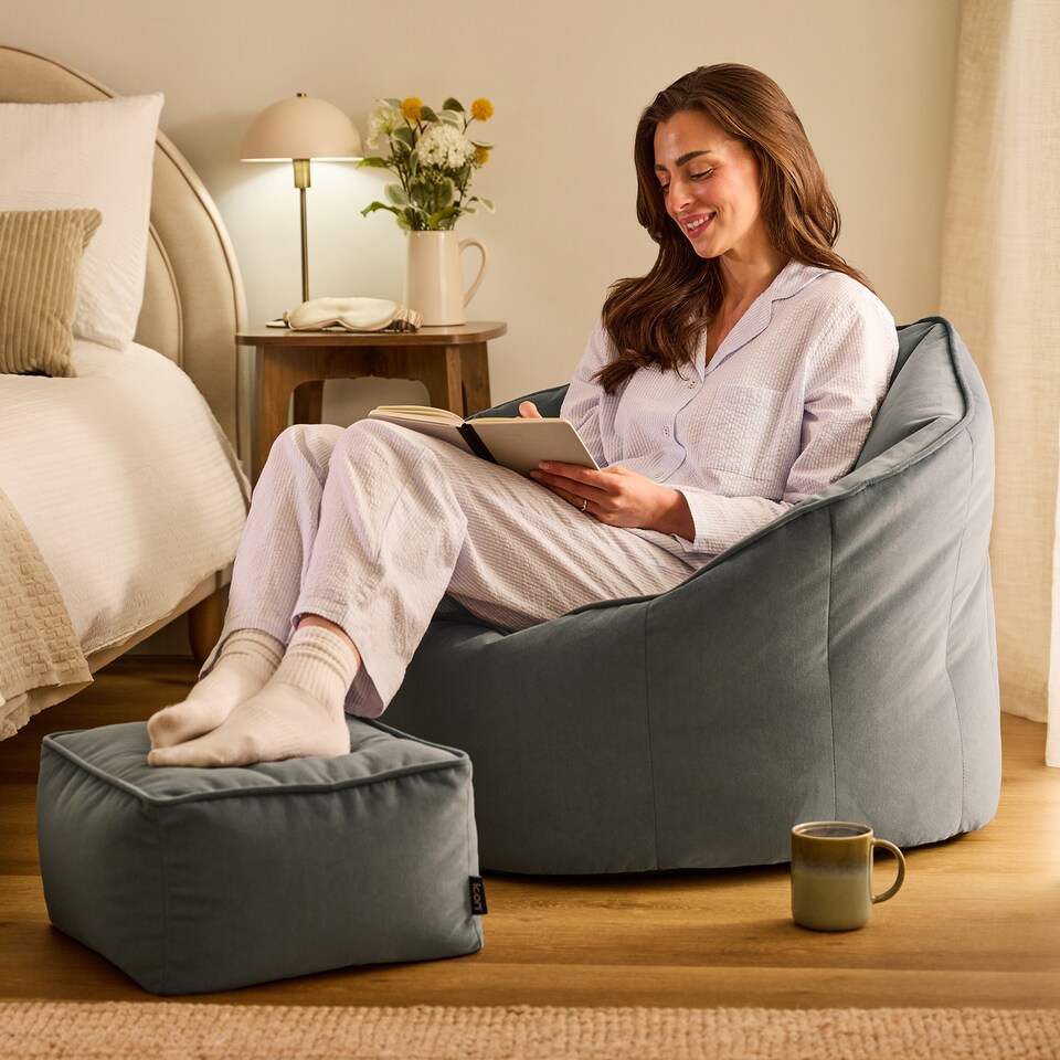 image 1 of icon Sirena  Velvet Accent Chair and Footstool Bean Bag, Pink
