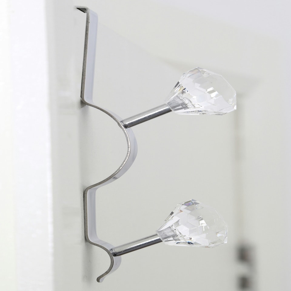 image 1 of Interiors by Premier Over Door Double Hook With Clear Diamantes, Metal Hook For Coats, Towels Or Accessories, Easy Over-The-Door