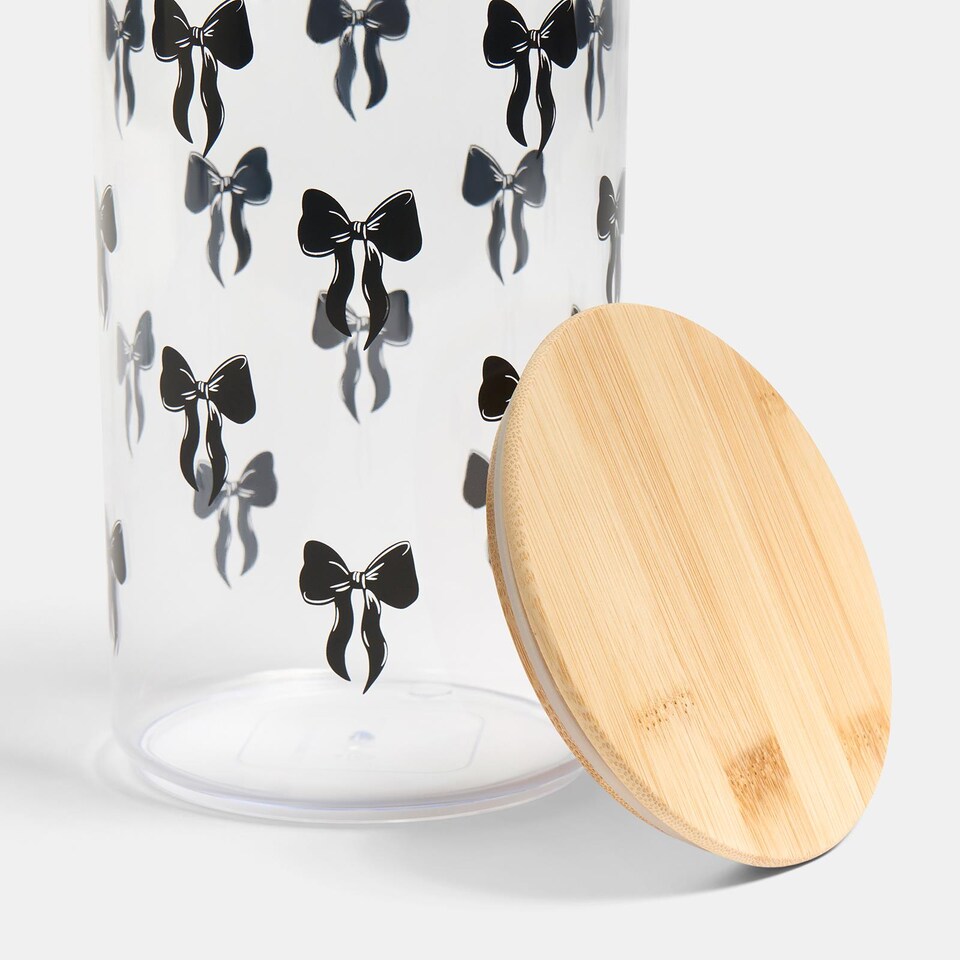 image 1 of OHS Bows Food Container Airtight Bamboo Lid Kitchen Storage Jar | Clear | Black - M | Medium