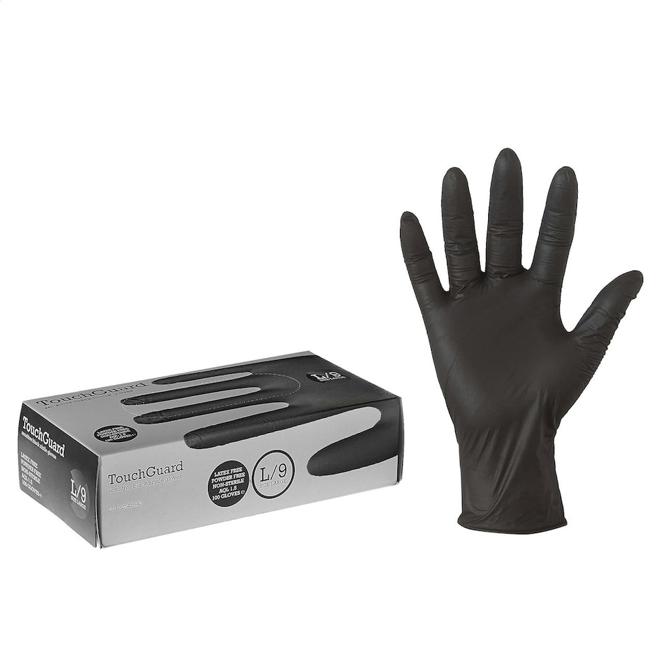 image 1 of Touchguard Black Sensitive Nitrile Gloves - Box of 100 Black | Large