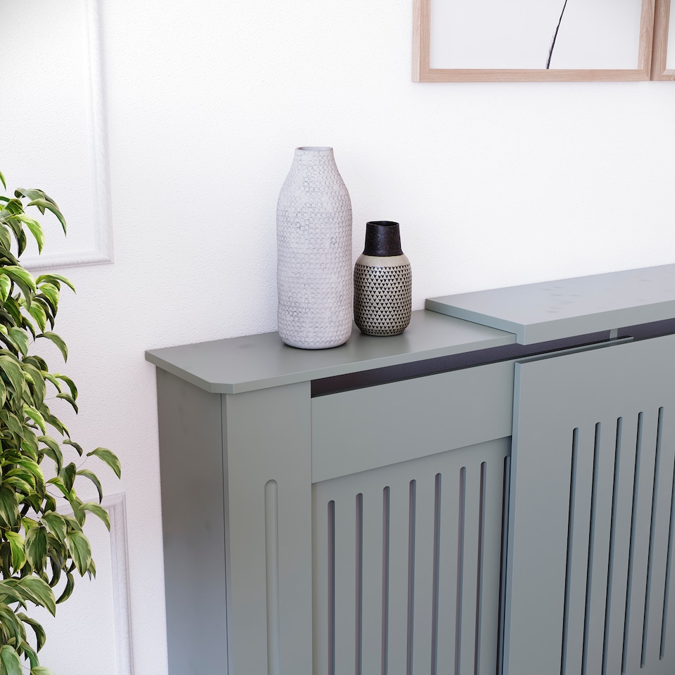 image 1 of Vida Designs Chelsea Radiator Cover Painted MDF Slatted Cabinet, Grey, 140-204cm