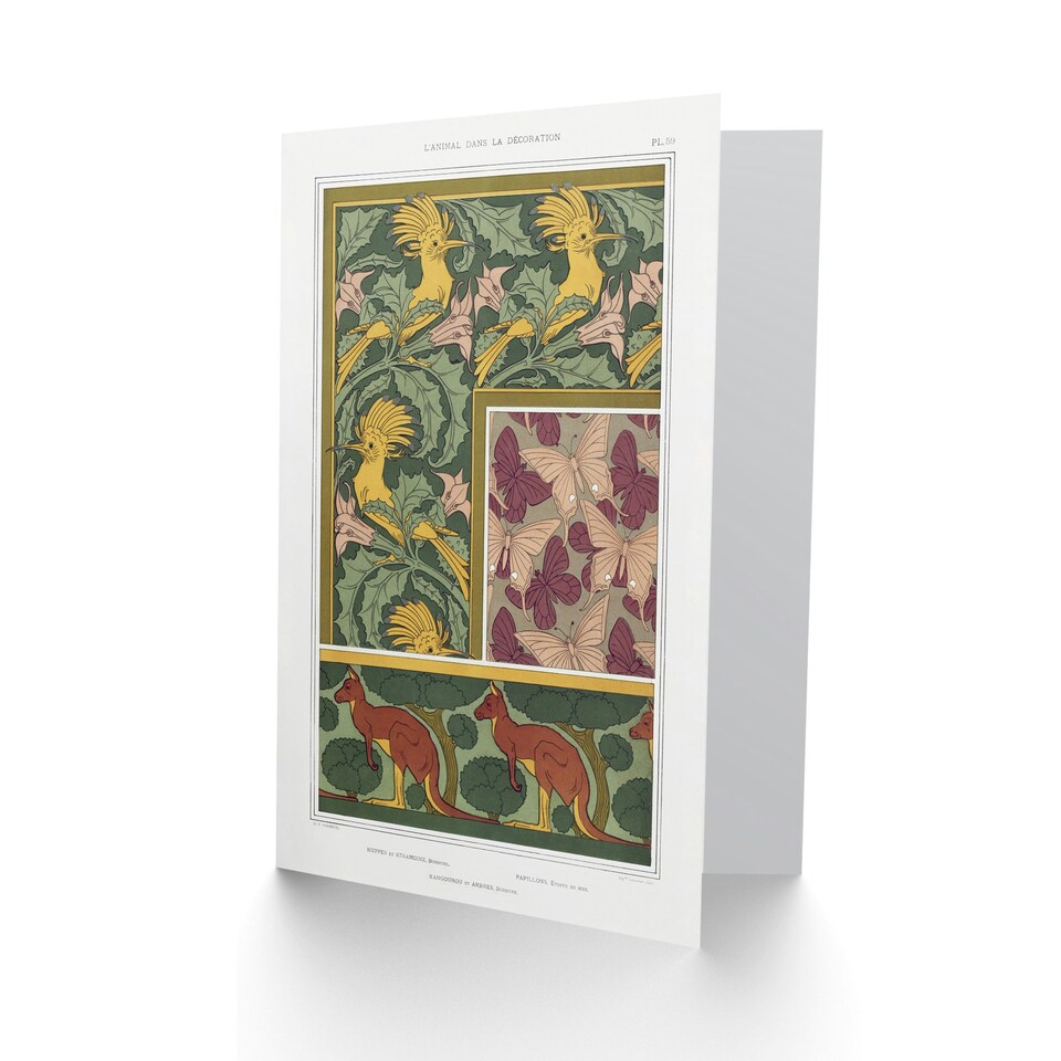image 1 of Maurice Pillard Verneuil Art Card Hoopoe Birds Butterflies Kangaroo Patterns