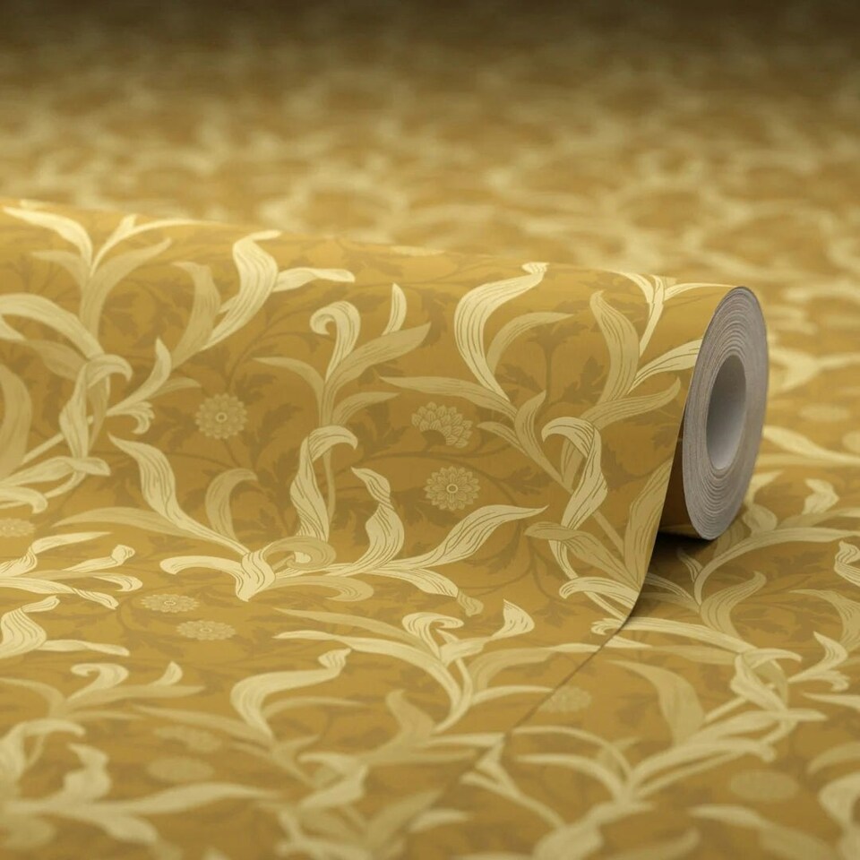 image 1 of Antique Leaf Wallpaper in Ochre Multi