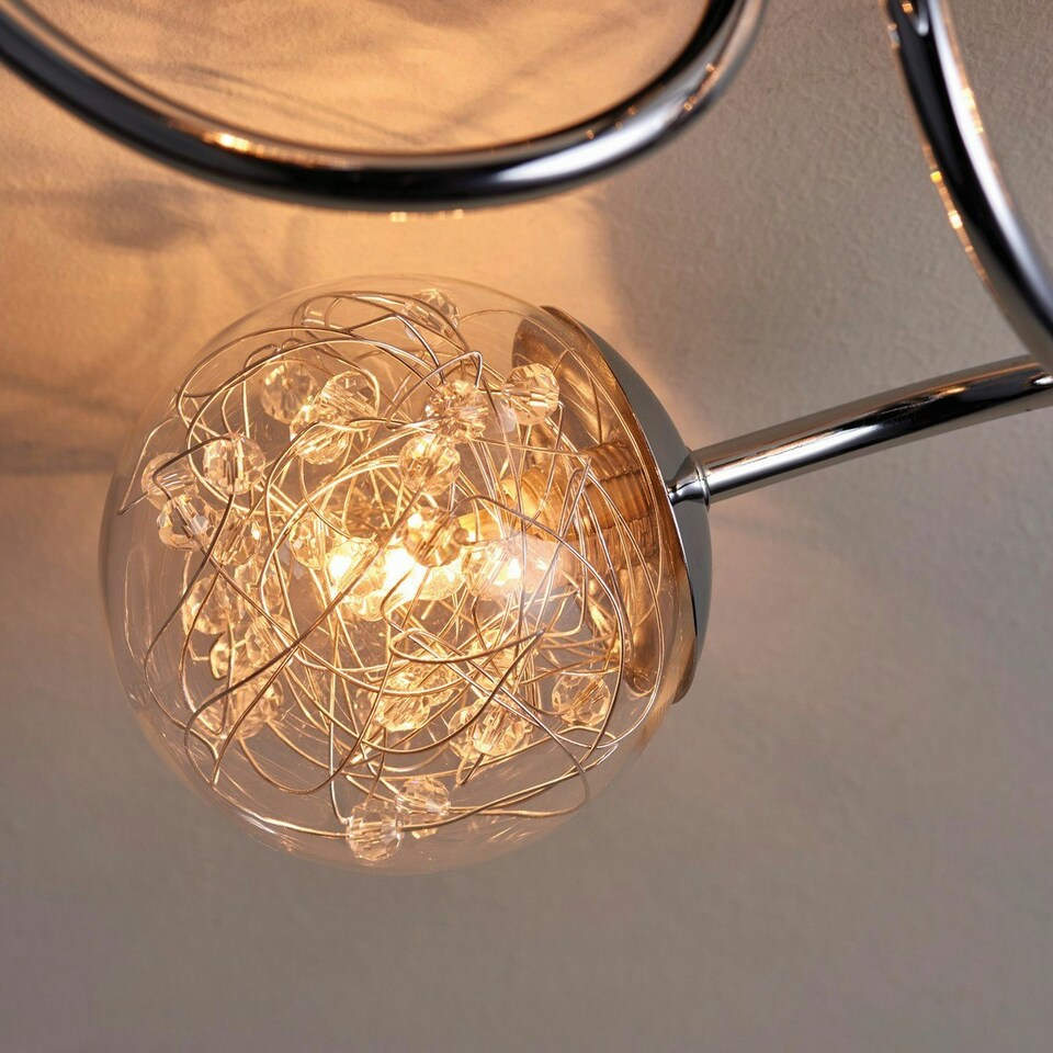 image 1 of Auria LED 3 Light Semi flush Chrome With Chrome Wire, Bead Shade, G9