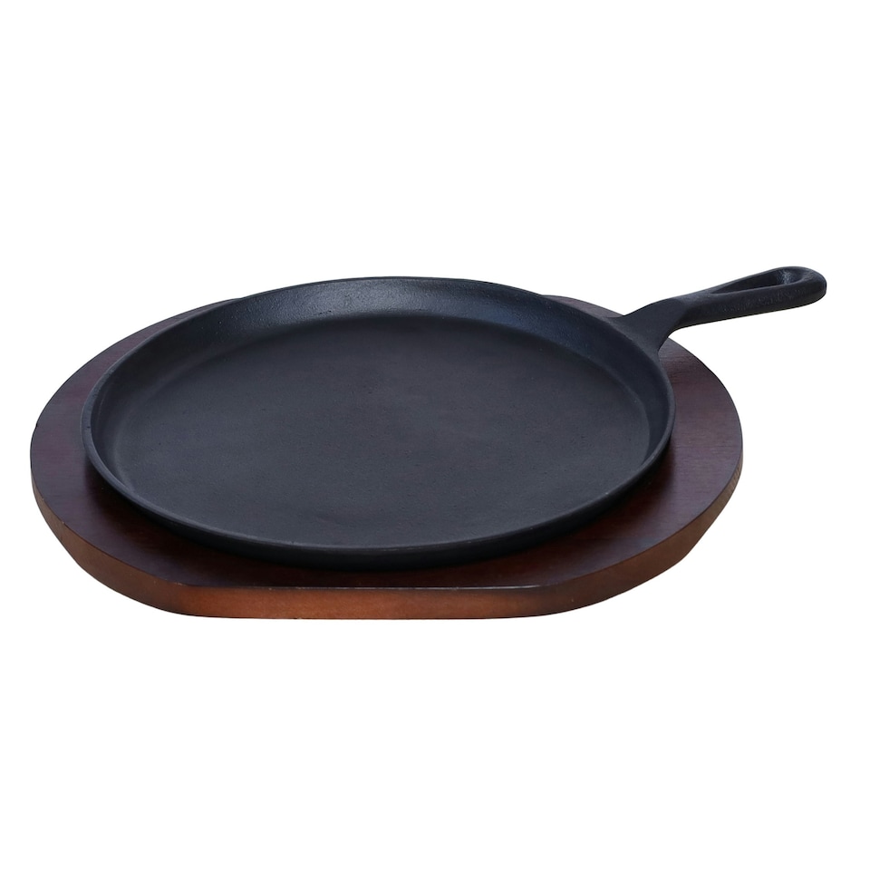 image 1 of Buckingham Pre-Seasoned Cast Iron Griddle Crepe Pan 27 cm with Wooden Base