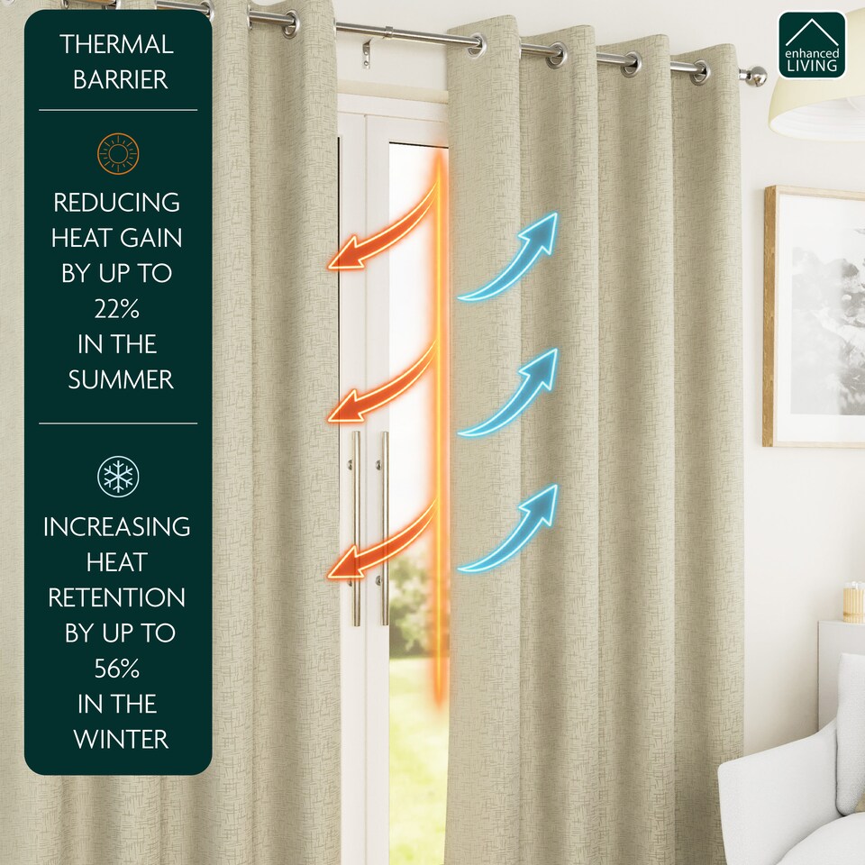 image 1 of Enhanced Living Vogue Cream 66 x 54 inch (168x137cm) Eyelet Thermal Noise reducing Dim Out Curtains (PAIR)