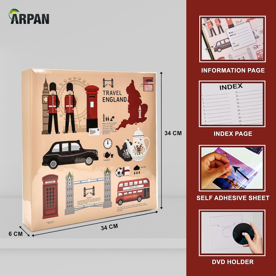 image 1 of ARPAN Extra-Large 3-Ring Binder Self Adhesive Photo Album – 20 Sheets / 40 Sides – Sticky Page Scrapbook Memory Album for Photos, Keepsakes & Special Occasions