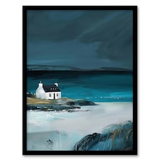 Scottish Cottage On Coast Timeless Home Decor Black Framed Wall Art Print A4