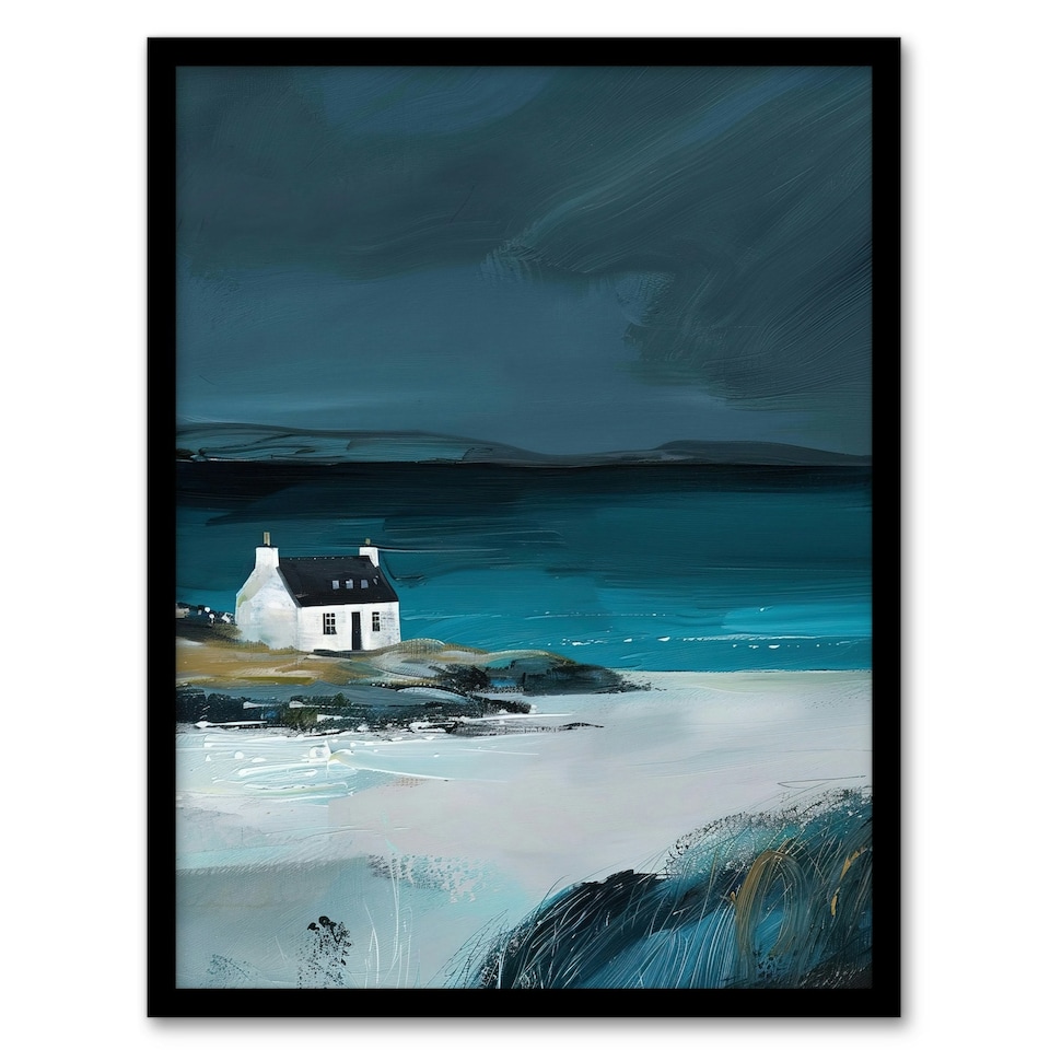 image 1 of Scottish Cottage On Coast Timeless Home Decor Black Framed Wall Art Print A4