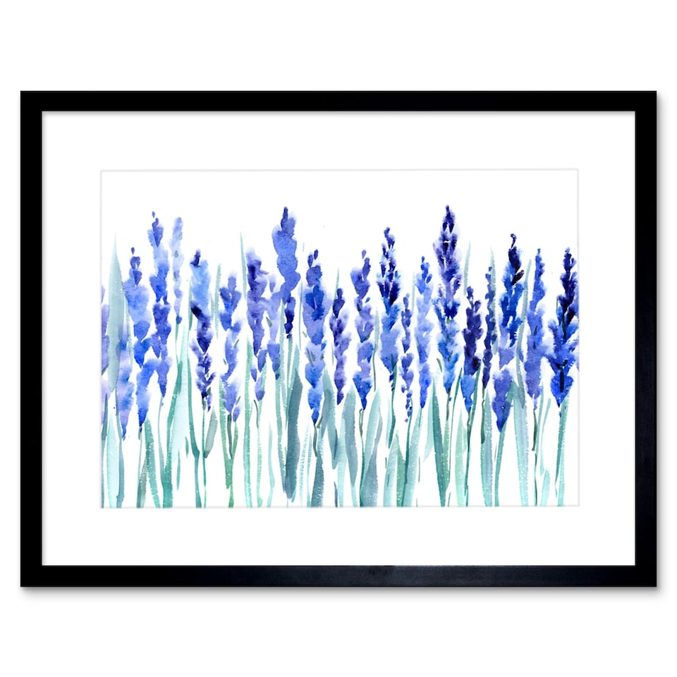 image 1 of Lavender Flowers Soft Bright Floral Watercolour 9x7" Black Framed Wall Art Print