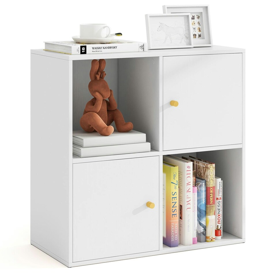 image 1 of COSTWAY 4-Cube Storage Organizer w/2 Cabinets White White