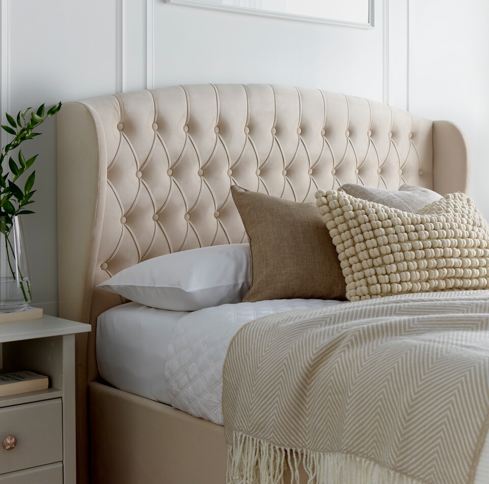 image 1 of Warwick Natural Velvet Ottoman Bed And Signature Platinum 2000 Pocket Sprung Mattress Double | Multi
