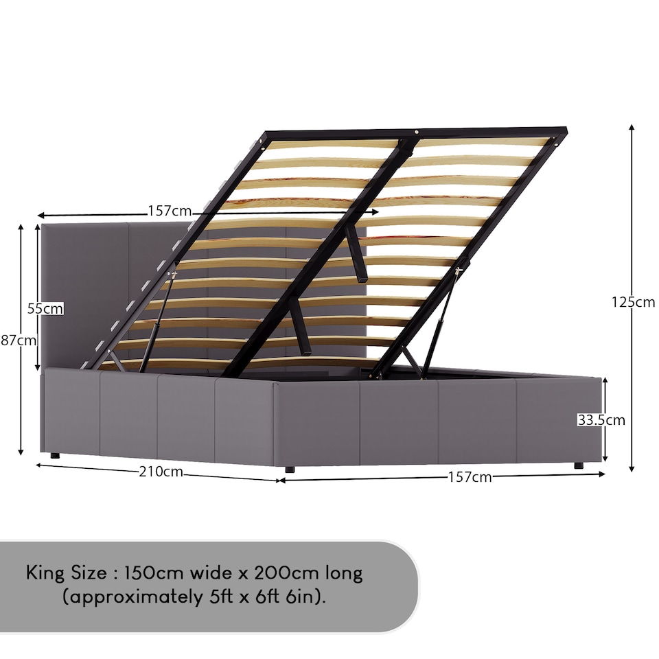 image 1 of Vida Designs Lisbon 5ft King Size Ottoman Bed Storage Faux Leather, Grey, 150 x 200cm