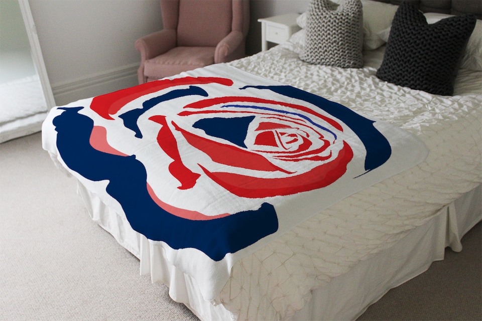image 1 of Red & Blue Rose Print Blanket | Multi