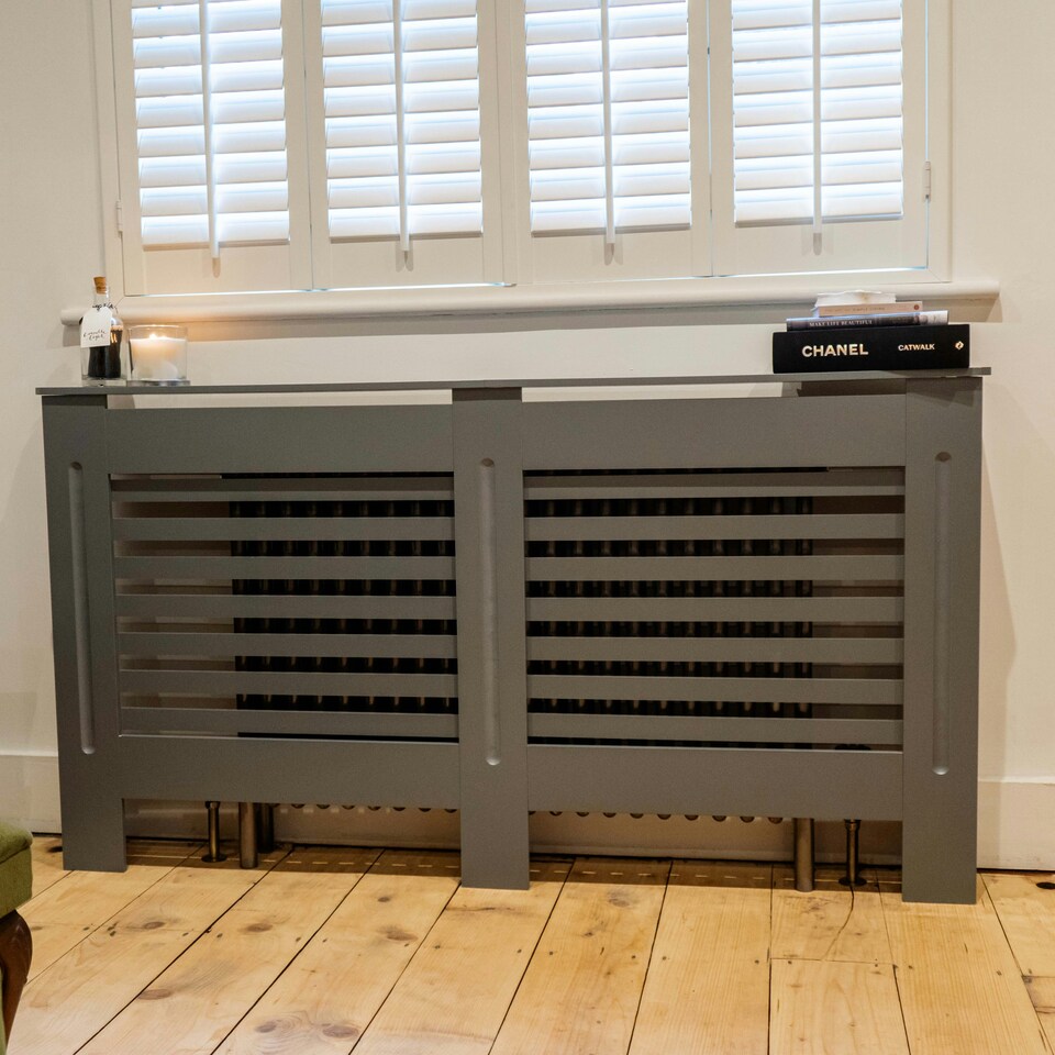 image 1 of Stylish MDF Grey Horizontal Design Radiator Cover - Large