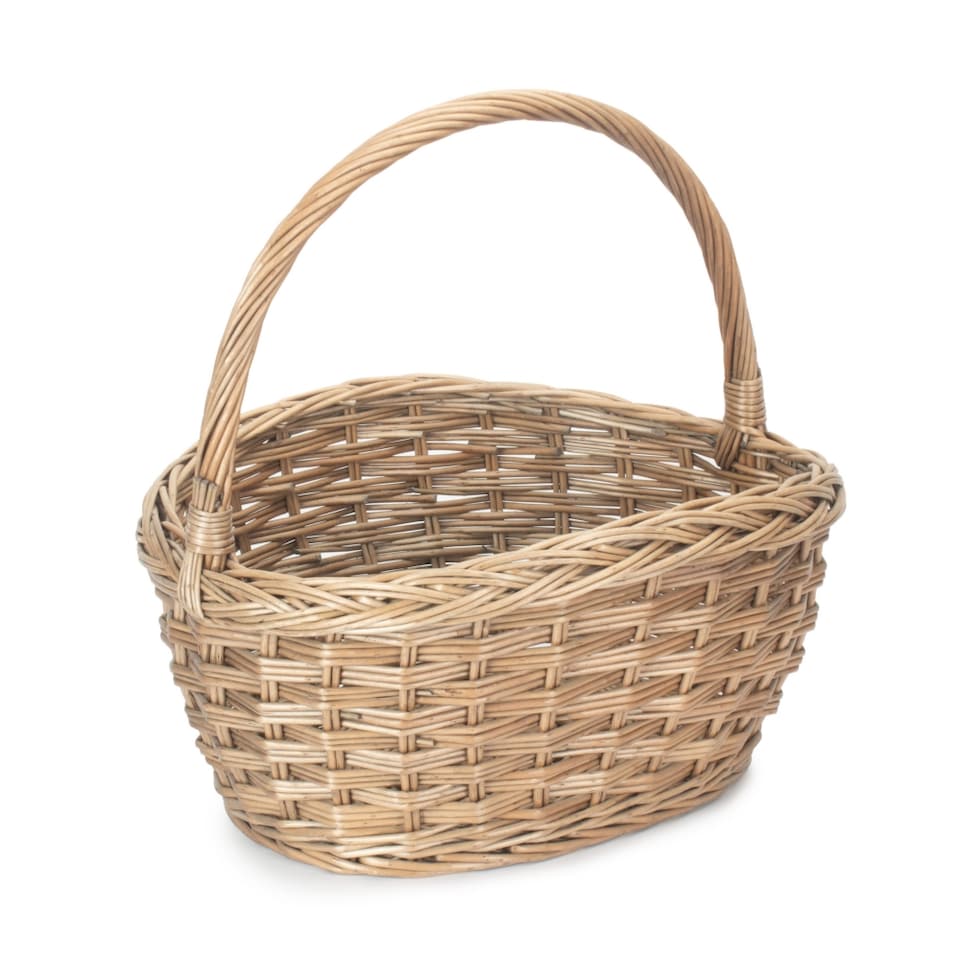 image 1 of Oval Wicker Braid Border Shopping Basket | Brown | Brown | One Size