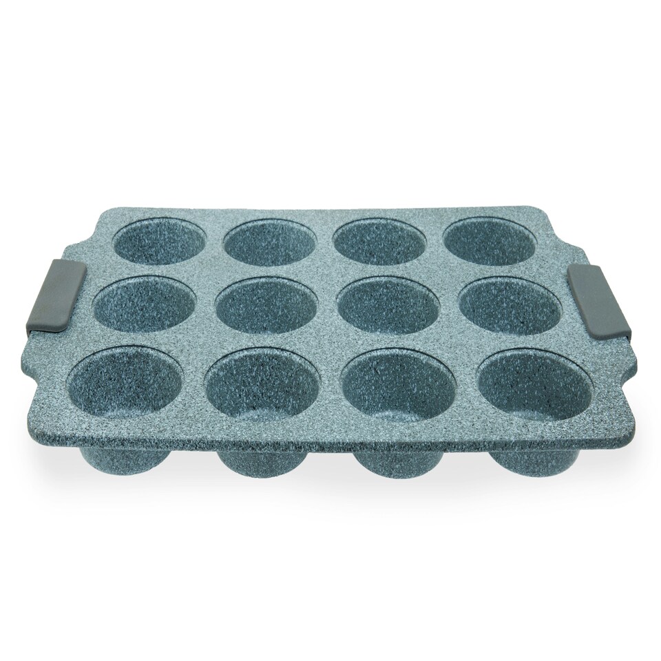 image 1 of Interiors by Premier Grey 12 Muffin Tray | Marble Finish Muffin Oven Tray, Non-Stick Baking Tray for Perfet Muffins