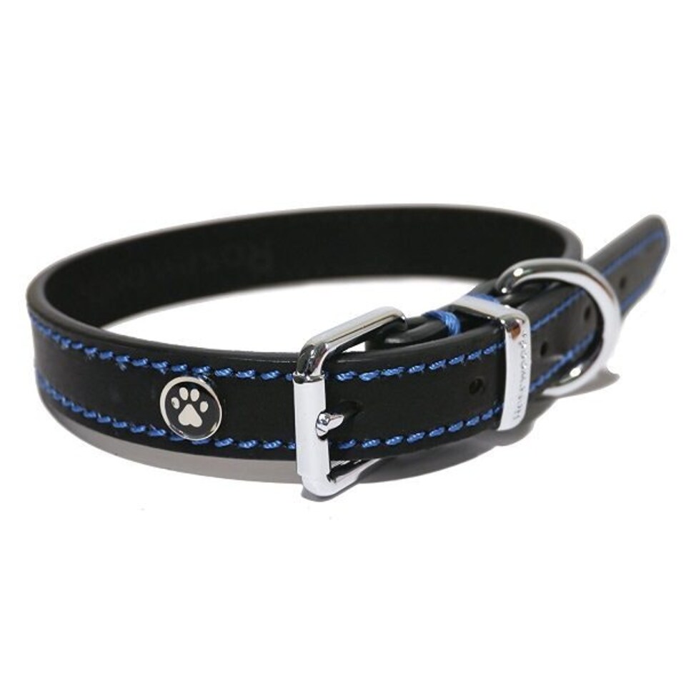 Rosewood Luxury Leather Dog Collar - Black, Medium