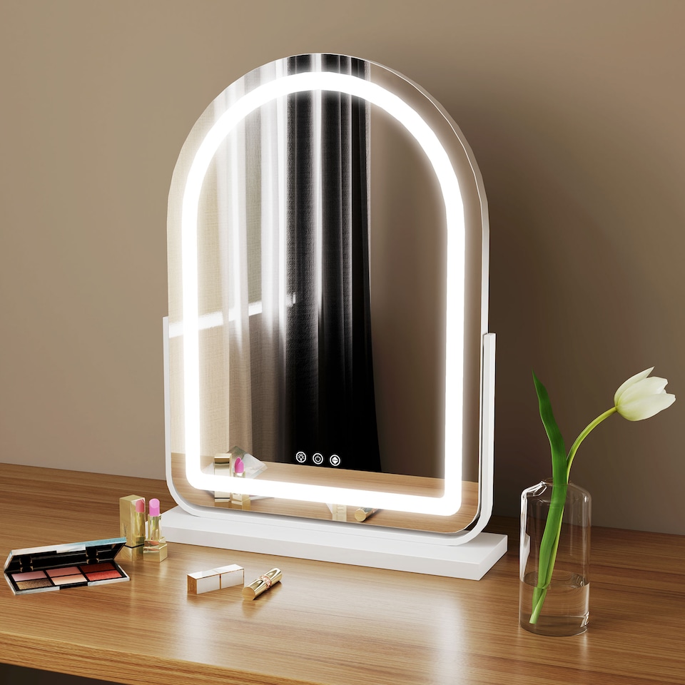 image 1 of HOMCOM LED Vanity Mirror with Lights, 43  59cm Lighted Makeup Mirror with 3 Colour, 360 Degree Rotation, Touch Screen, for Bedroom and Dressing Room, White
