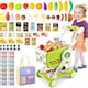 image 1 of Kids Adjustable Height Shopping Cart Trolley Play Set with Pretend Food & Play Money – Green