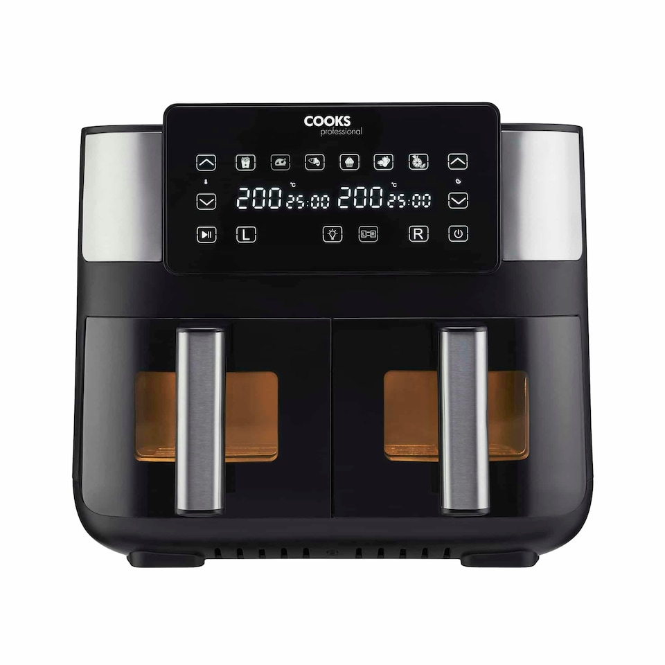 image 1 of Cooks Professional Dual Air Fryer with Glass Drawers | XL 8L Capacity | 1700W | Digital Display | 8 Preset Cooking Settings
