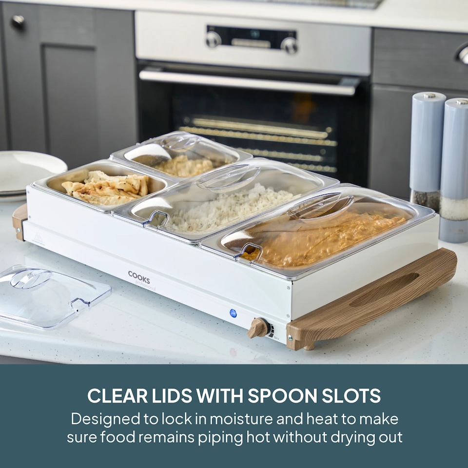 image 1 of Cooks Professional 4-Section Buffet Warmer 7.2L with Hotplate Function | White | Nordic White
