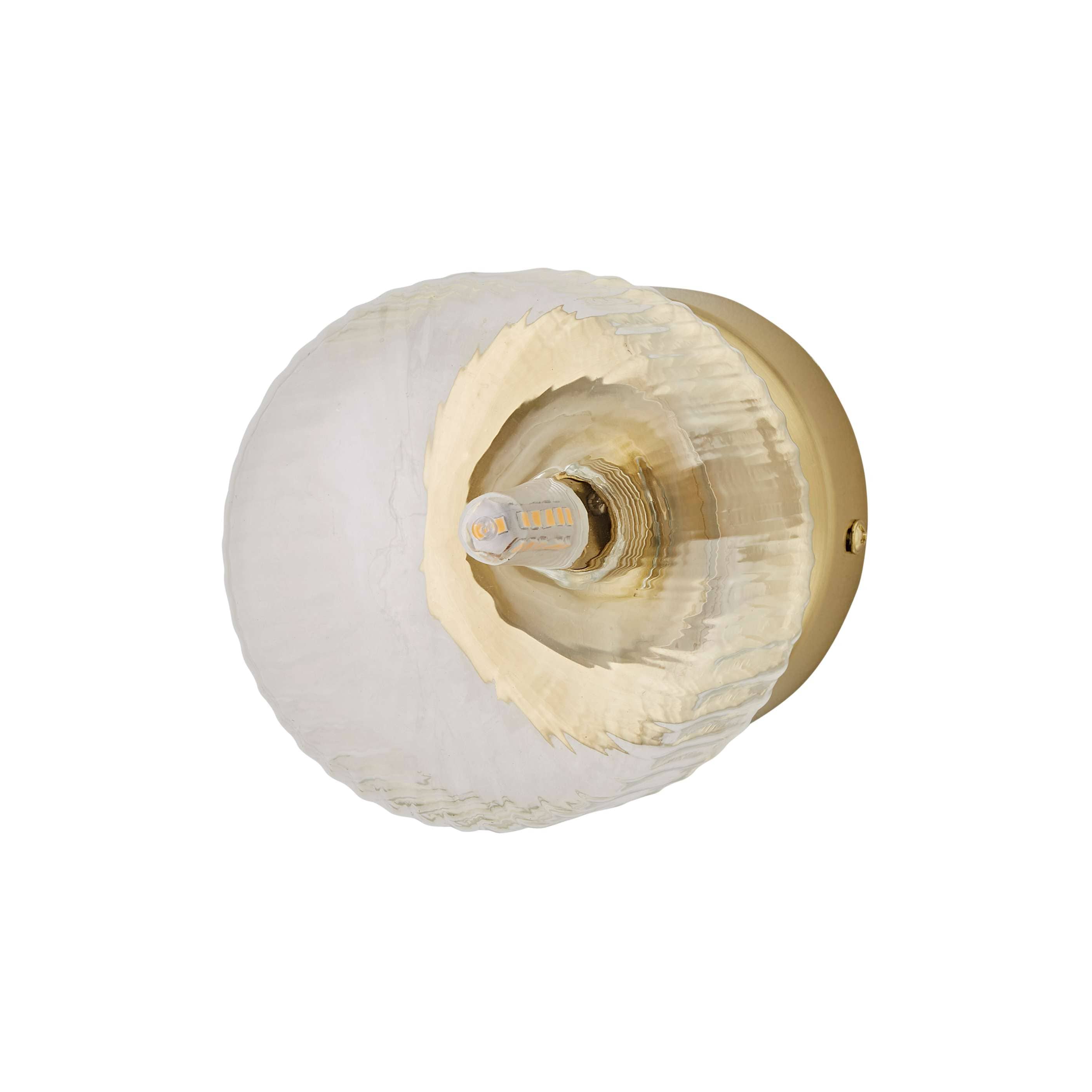 ValueLights Calpe Pair of Small Ribbed Glass Flush Ceiling Wall Lights with Bulbs in Gold