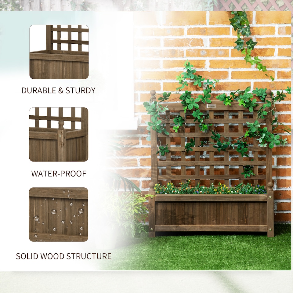 image 1 of Outsunny Raised Garden Bed with Trellis Garden Planters Indoor Outdoor Brown | Brown | Brown