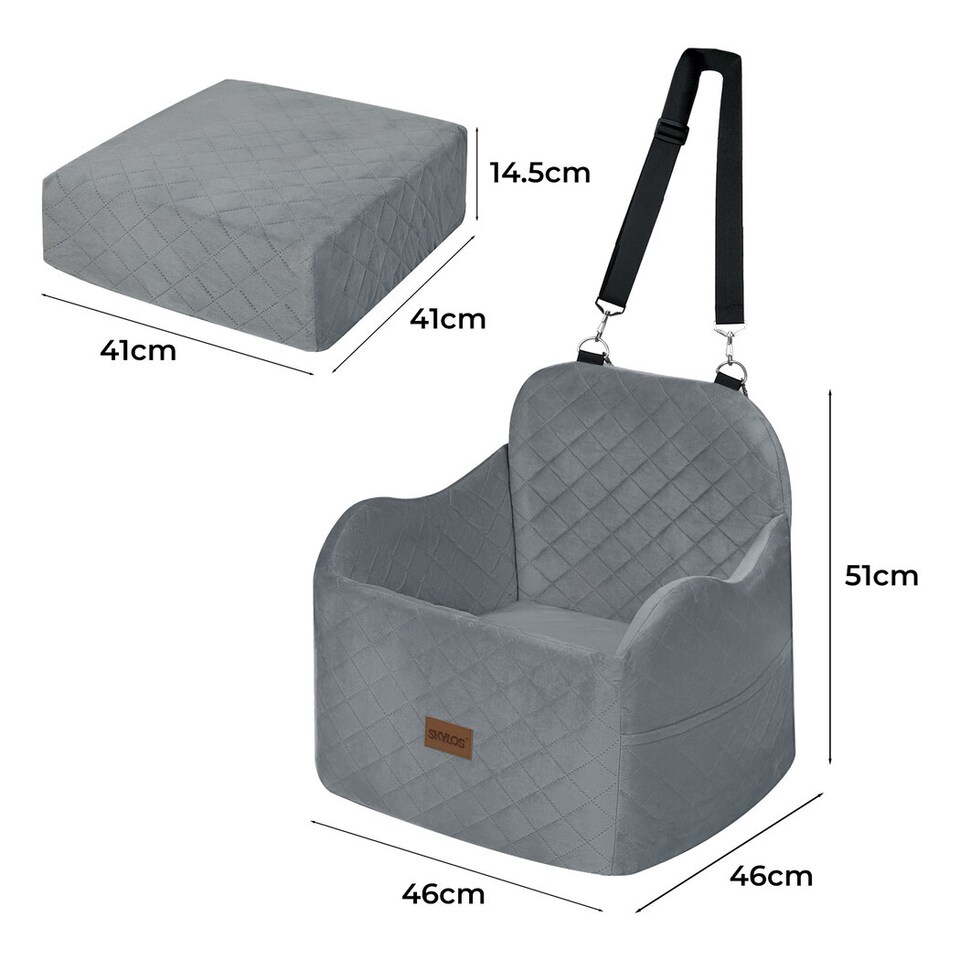 image 1 of Skylos Dog Booster Car Seat Grey Portable Pet Puppy Travel Carrier Bed Basket | Grey | Grey | One Size
