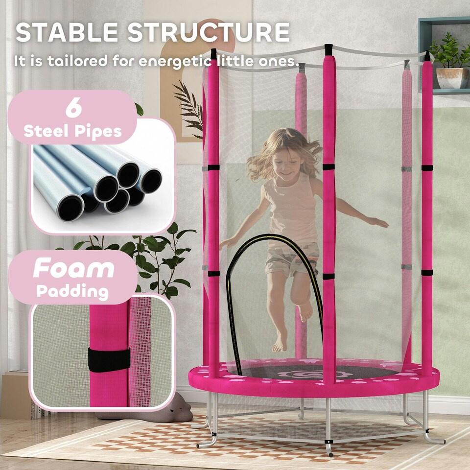 image 1 of AIYAPLAY 4.6FT Kids Trampoline with Safety Enclosure Net, Pink