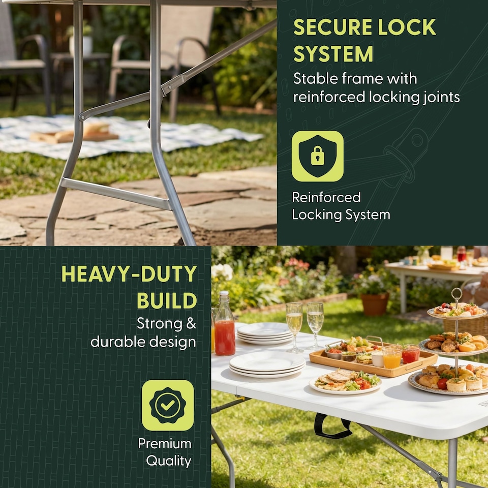 image 1 of Keplin 6ft Folding Table 180x70cm Waterproof Sturdy Metal Frame Portable
