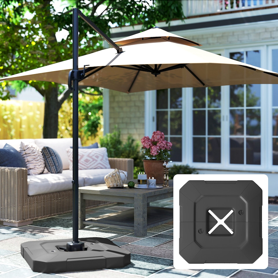 image 1 of Outsunny Umbrella Weights for Cantilever Parasol, 2 PCS Parasol Base Weights | Black | Black | 101L x 101W x 12H cm