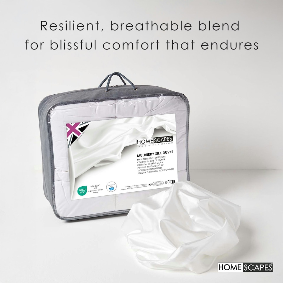 image 1 of Homescapes 4.5 Tog Duvet Luxury Mulberry Silk for Spring or Summer Lightweight Hypoallergenic, Double