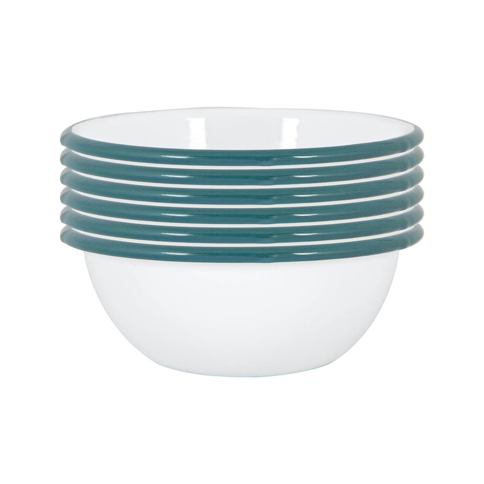 image 1 of Argon Tableware White Enamel Bowls - 16cm - Green - Pack of 6
