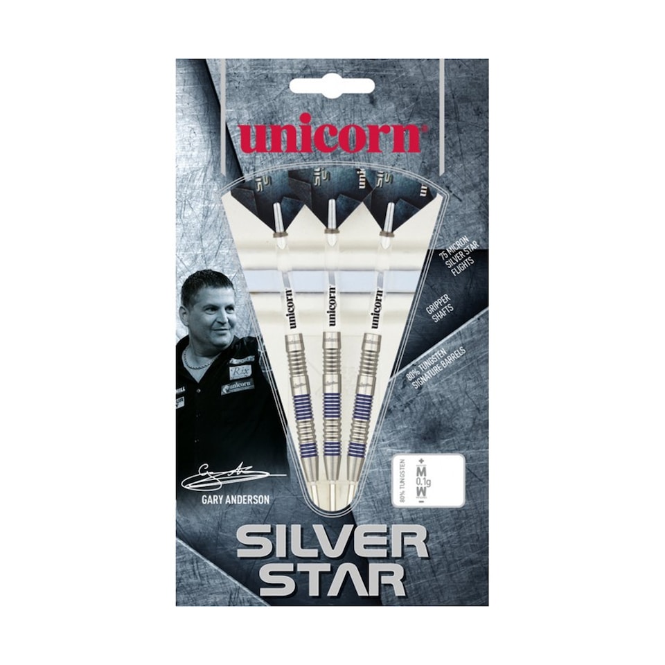 image 1 of Unicorn Anderson Silver Star Tungsten Darts | Silver | Silver/Blue/White/Grey | 21g | 1