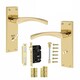 image 1 of Golden Grace Victorian Scroll Astrid Door Handles Bathroom WC Toilet Complete in Polished Brass with (GG) Mortise Lock & 1 Pair of 3" Standard Butt Hinges Gold