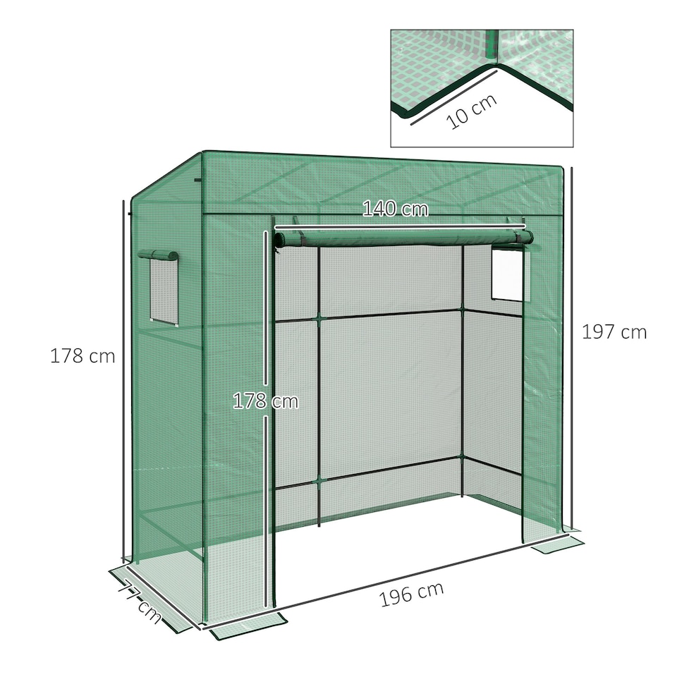image 1 of Walk-in Garden Green House with Large Roll-up Door and 2 Mesh Windows, Green
