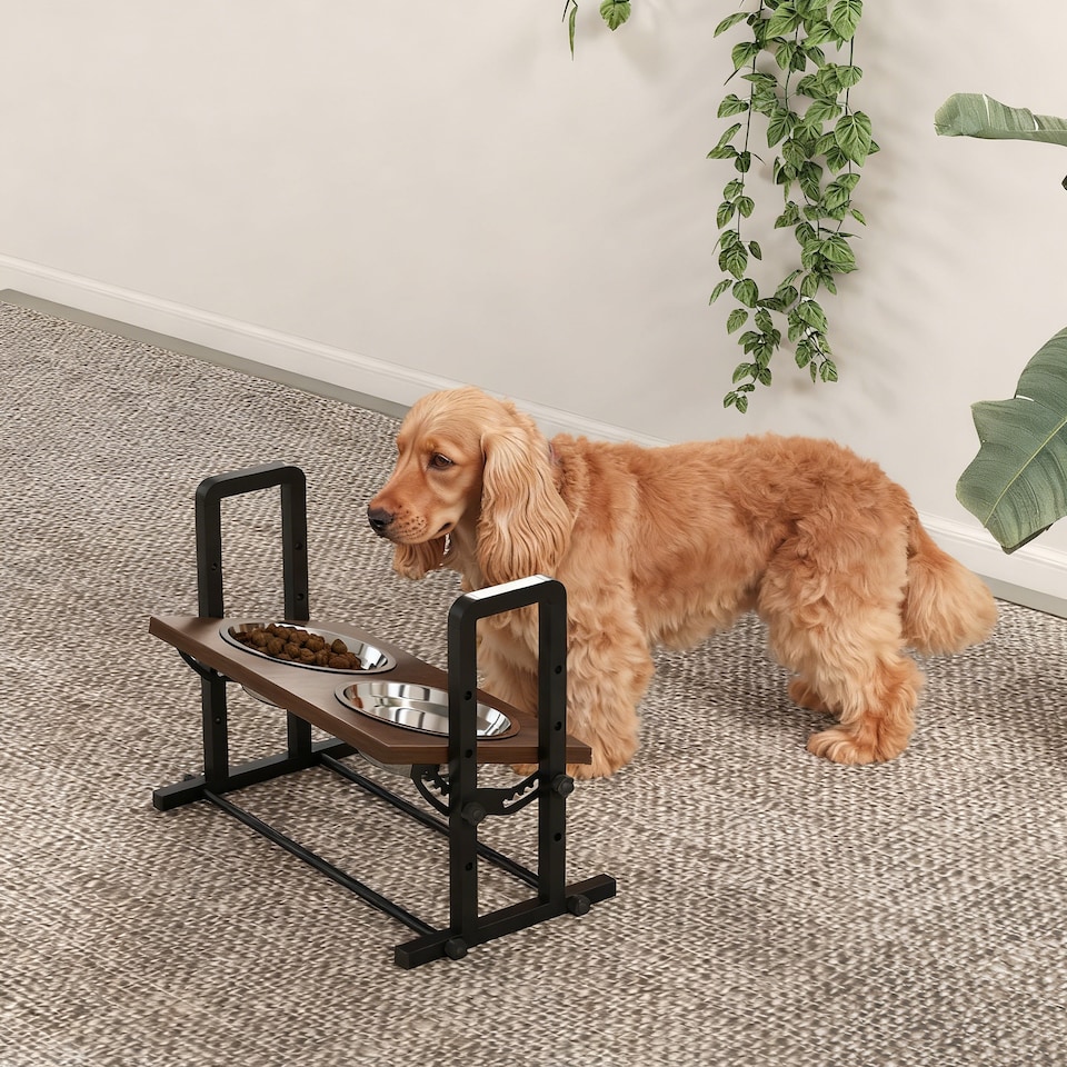 image 1 of PawHut Raised Dog Bowls with 4 Heights Adjustable and 3 Adjustable Angles