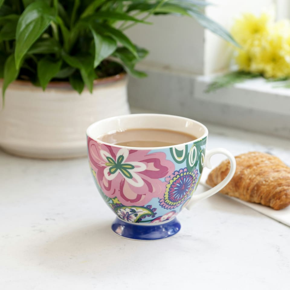 image 1 of KitchenCraft China Bright Floral Footed Mug Multi
