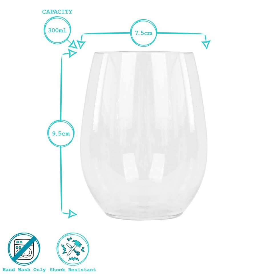 image 1 of Argon Tableware Reusable Plastic Stemless Wine Glasses - 300ml - Pack of 6 Clear