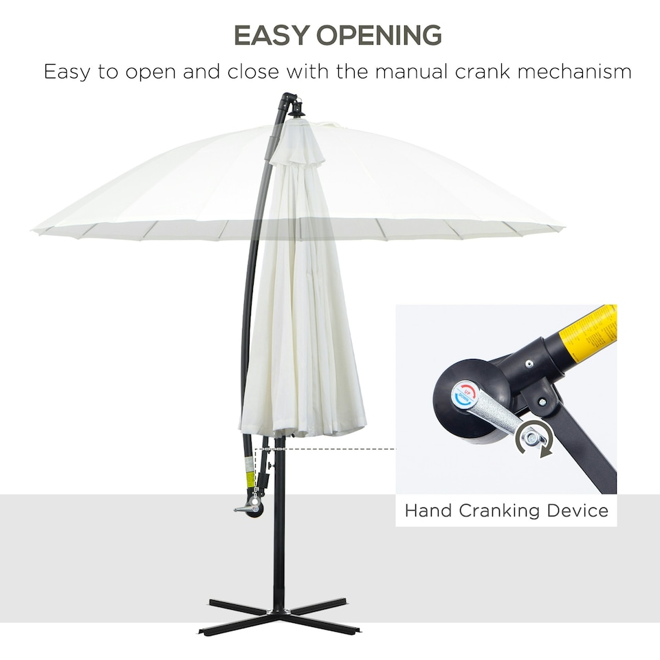 image 1 of Outsunny 3(m) Cantilever Shanghai Parasol with Crank Handle, Off-White